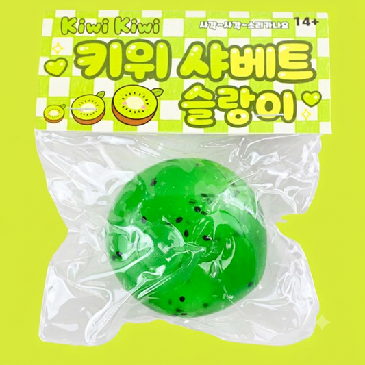 Kiwi Sherbet Slime -- satisfying soft sherbet textured kiwi slime stress relief sensory toy kawaii food design