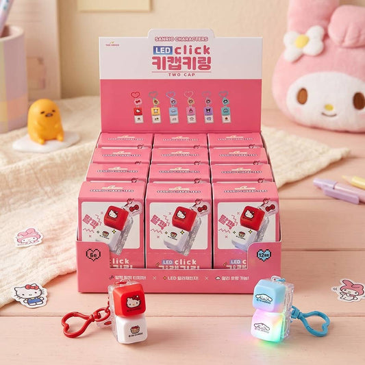 Sanrio Characters LED Light Clicky Keycap Keychain — glowing keyboard keycap with Sanrio character inside, random official Sanrio licensed