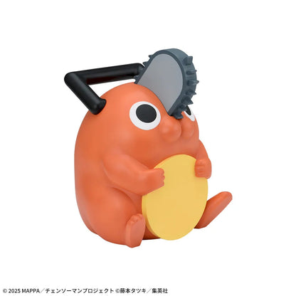 Sega Chainsaw Man Reze Arc Pochita Premium Soft Vinyl Piggy Bank — orange sitting Pochita figure holding yellow disc with chainsaw blade on head, W12×D11×H18cm
