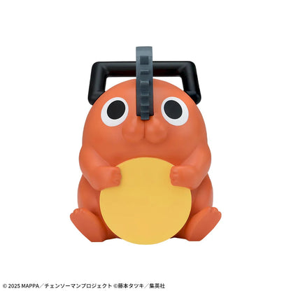 Sega Chainsaw Man Reze Arc Pochita Premium Soft Vinyl Piggy Bank — orange sitting Pochita figure holding yellow disc with chainsaw blade on head, W12×D11×H18cm