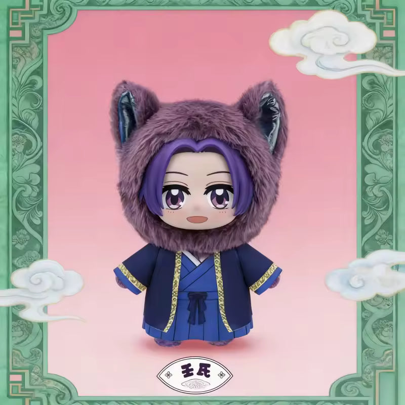 EAKI The Apothecary Diaries plush blind box packaging featuring a chibi Maomao in a green cat hood on a pink and green decorative box.