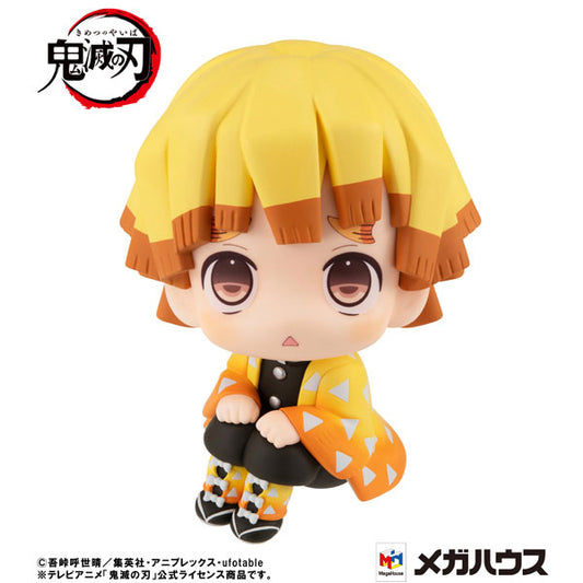 MegaHouse LookUp Demon Slayer: Kimetsu no Yaiba Zenitsu Agatsuma sitting chibi figure. Official licensed anime collectible.