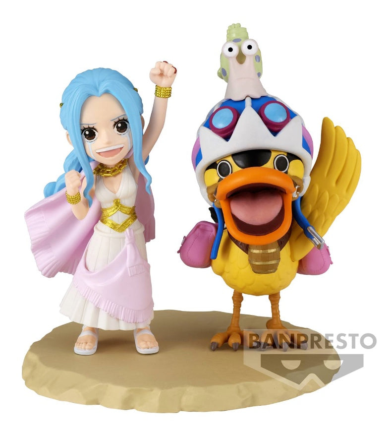 One Piece WCF Log Stories Nefertari Vivi and Karoo figure approx. 7cm Alabasta farewell scene, official Banpresto Bandai Spirits collectible gift