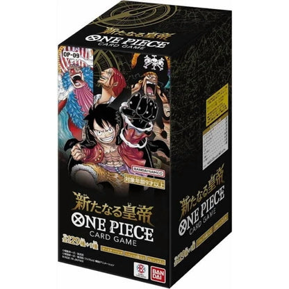 One Piece card game packaging with character illustration on a black background