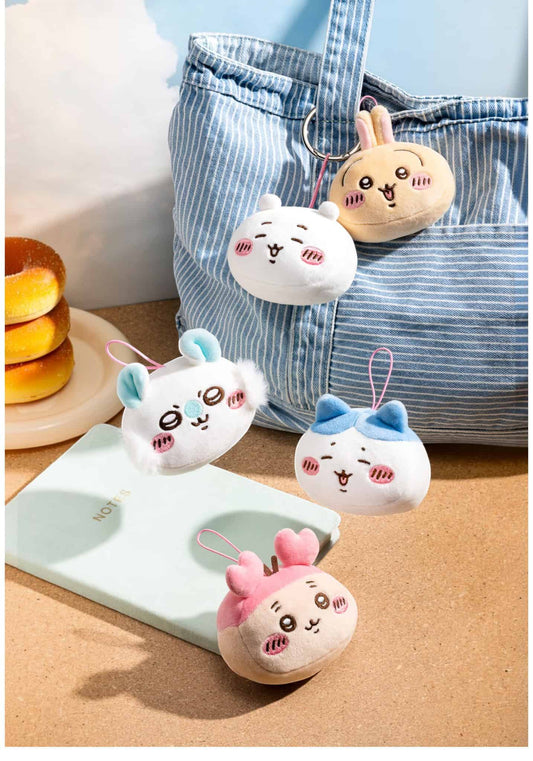 Chiikawa Mochimochi Face Mascot Vol.2 blind box -- H65xW90mm squishy soft plush 5 types Chiikawa Hachiware Usagi Kurimanju Momonga with loop, official Parade kawaii collectible gift