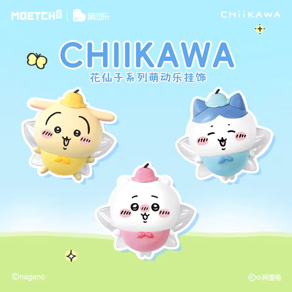 Chiikawa Flower Fairy Series plush keychain -- Chiikawa Hachiware Usagi in flower fairy outfits soft plush bag charm, official MOETCH kawaii collectible gift