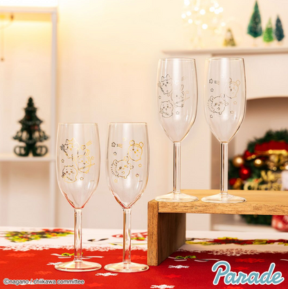 Chiikawa Parade champagne flute pair — set of 2 clear glasses with Chiikawa character prints