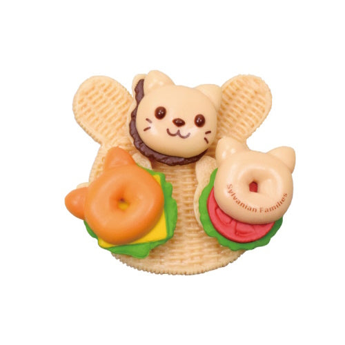 Sylvanian Families Forest's Lively Bakery blind capsule set — 6 miniature bakery designs including rabbit danish, cat bagel, cookie set and waffle, compatible with Sylvanian dolls