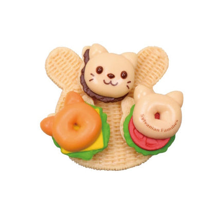 Sylvanian Families Forest's Lively Bakery blind capsule set — 6 miniature bakery designs including rabbit danish, cat bagel, cookie set and waffle, compatible with Sylvanian dolls