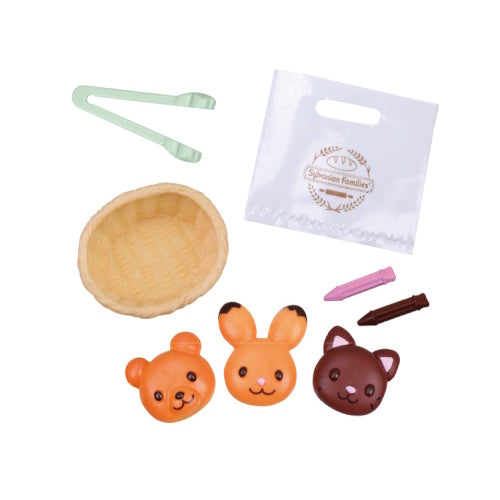 Sylvanian Families Forest's Lively Bakery blind capsule set — 6 miniature bakery designs including rabbit danish, cat bagel, cookie set and waffle, compatible with Sylvanian dolls
