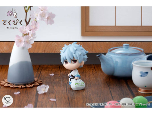 Gintama Sakata Gintoki tekupiku figure — approx. 105mm chibi Gintoki with oversized backpack, self-standing, official Bandai Spirits collectible gift