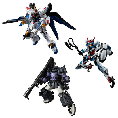 Gundam G Frame FA Vol.8 blind box — Strike Freedom, GQuuuuuuX and Black Tri-Stars Zaku II articulated figures, approx. 110mm, official Bandai Candy