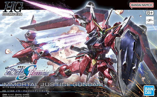 HGCE 1/144 Immortal Justice Gundam Gunpla model kit from Gundam SEED Freedom piloted by Athrun Zala, official Bandai Spirits collectible gift