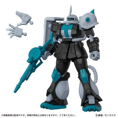 Bandai Gundam Capsule Action Hatsune Miku Color Ver. complete box — 4 articulated figures including RX-78 Gundam and Char's Zaku in Miku teal coloring and clear green versions