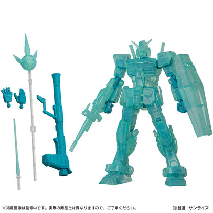 Bandai Gundam Capsule Action Hatsune Miku Color Ver. complete box — 4 articulated figures including RX-78 Gundam and Char's Zaku in Miku teal coloring and clear green versions