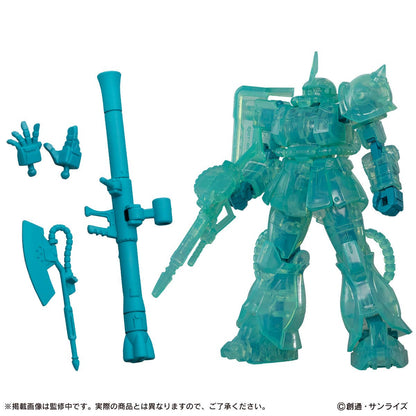 Bandai Gundam Capsule Action Hatsune Miku Color Ver. complete box — 4 articulated figures including RX-78 Gundam and Char's Zaku in Miku teal coloring and clear green versions