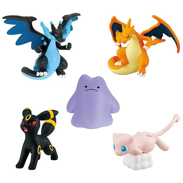 Pokemon MonColle Box Blue Flame Champion blind pack — Mega Charizard X/Y Ditto Umbreon Mew approx. 3-5cm PVC figures with soda gum, official Takara Tomy Arts collectible gift