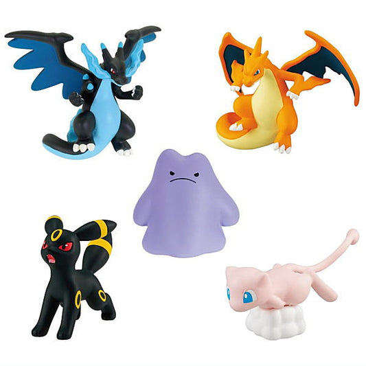 Pokemon MonColle Box Blue Flame Champion blind pack — Mega Charizard X/Y Ditto Umbreon Mew approx. 3-5cm PVC figures with soda gum, official Takara Tomy Arts collectible gift