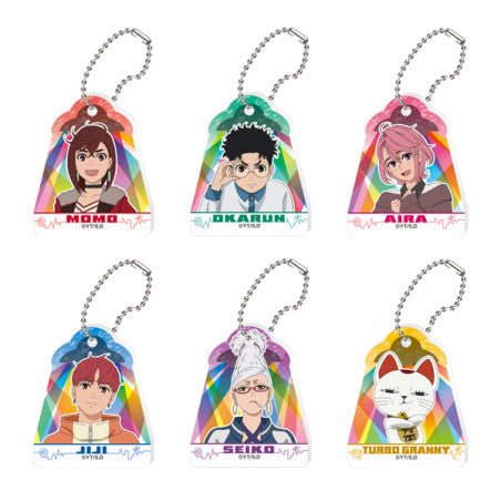 Dandadan Acrimini acrylic keychain blind pack — 12 chibi character designs including Okarun and Momo, official Ensky Japan