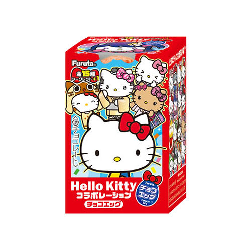 Hello Kitty product packaging with multiple characters on a red background