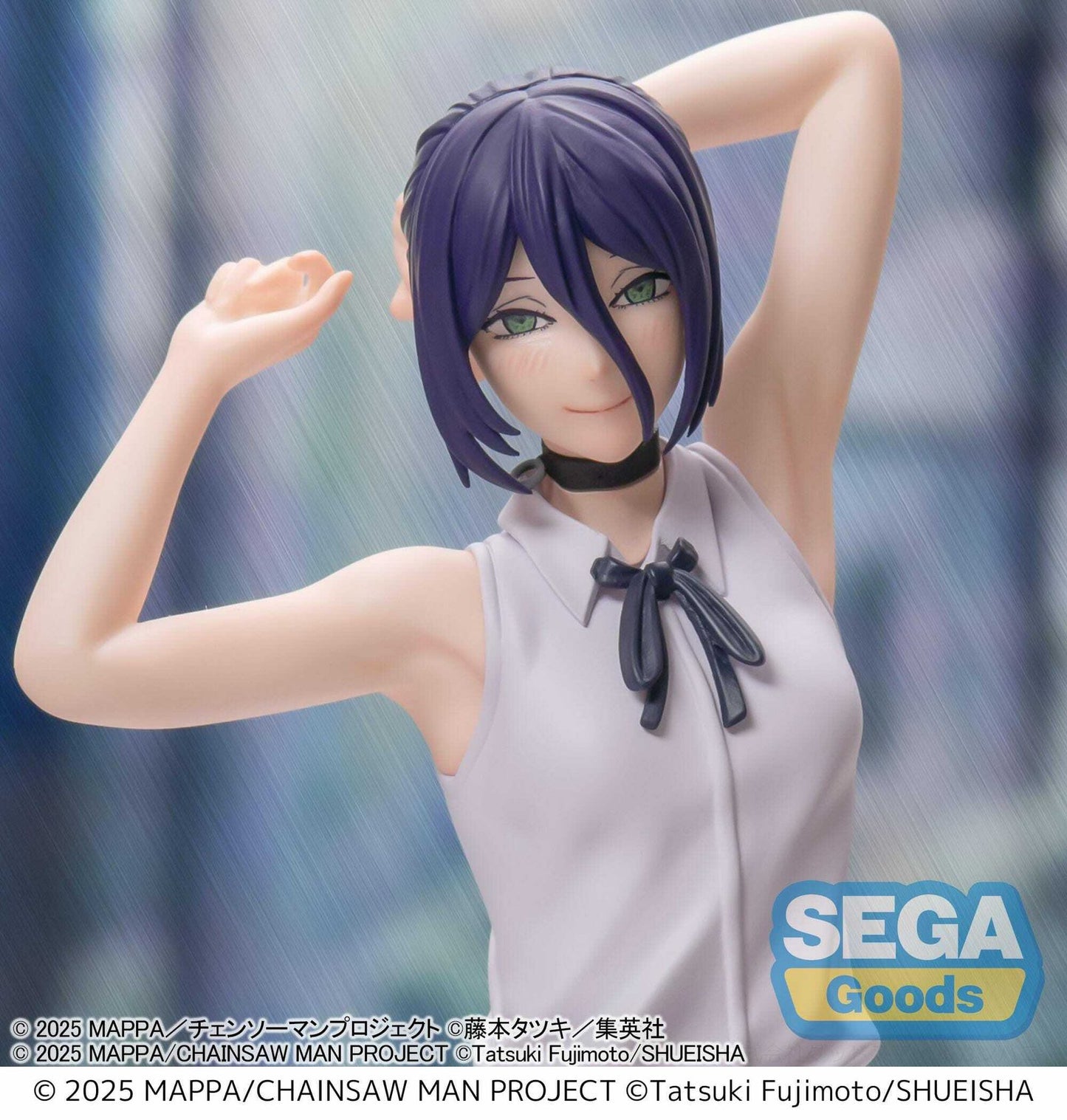 Sega High Premium Figure Reze from Chainsaw Man Reze Arc — approx. 18cm standing figure in white sleeveless blouse, black shorts and knee-high socks, casual pose