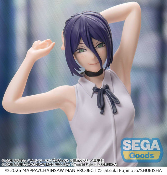 Sega High Premium Figure Reze from Chainsaw Man Reze Arc — approx. 18cm standing figure in white sleeveless blouse, black shorts and knee-high socks, casual pose