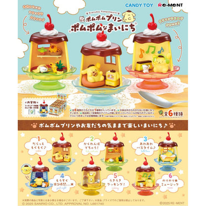 Re-ment Sanrio Pompompurin Everyday Life Miniature Figure Collection. Includes 6 different highly-detailed scenes of Pompompurin's cozy daily activities.