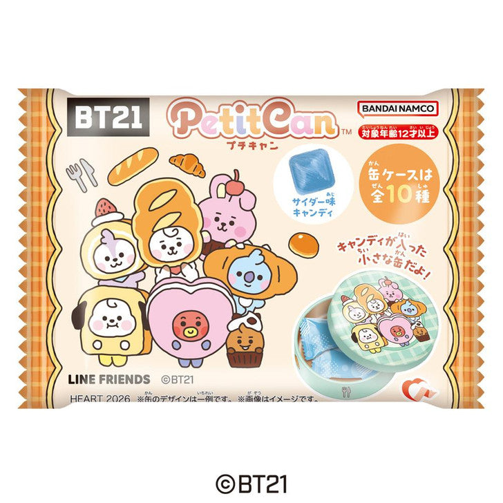 BT21 Petit Can collectible candy tin by Heart x Bandai Namco — LINE FRIENDS characters in bakery theme, soda candy included, 10 designs total, official licensed product