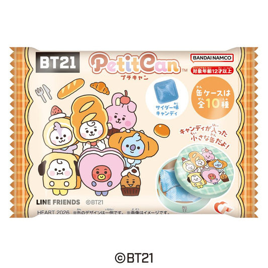 BT21 Petit Can collectible candy tin by Heart x Bandai Namco — LINE FRIENDS characters in bakery theme, soda candy included, 10 designs total, official licensed product