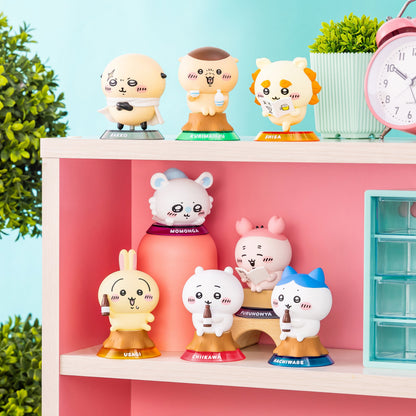 Chiikawa GPSBOX Relaxing DAYS Figure Collection blind box -- H80mm PVC 8 types Chiikawa Hachiware Usagi characters in relaxed daily life poses with log stump base, official Gray Parker Service kawaii collectible gift