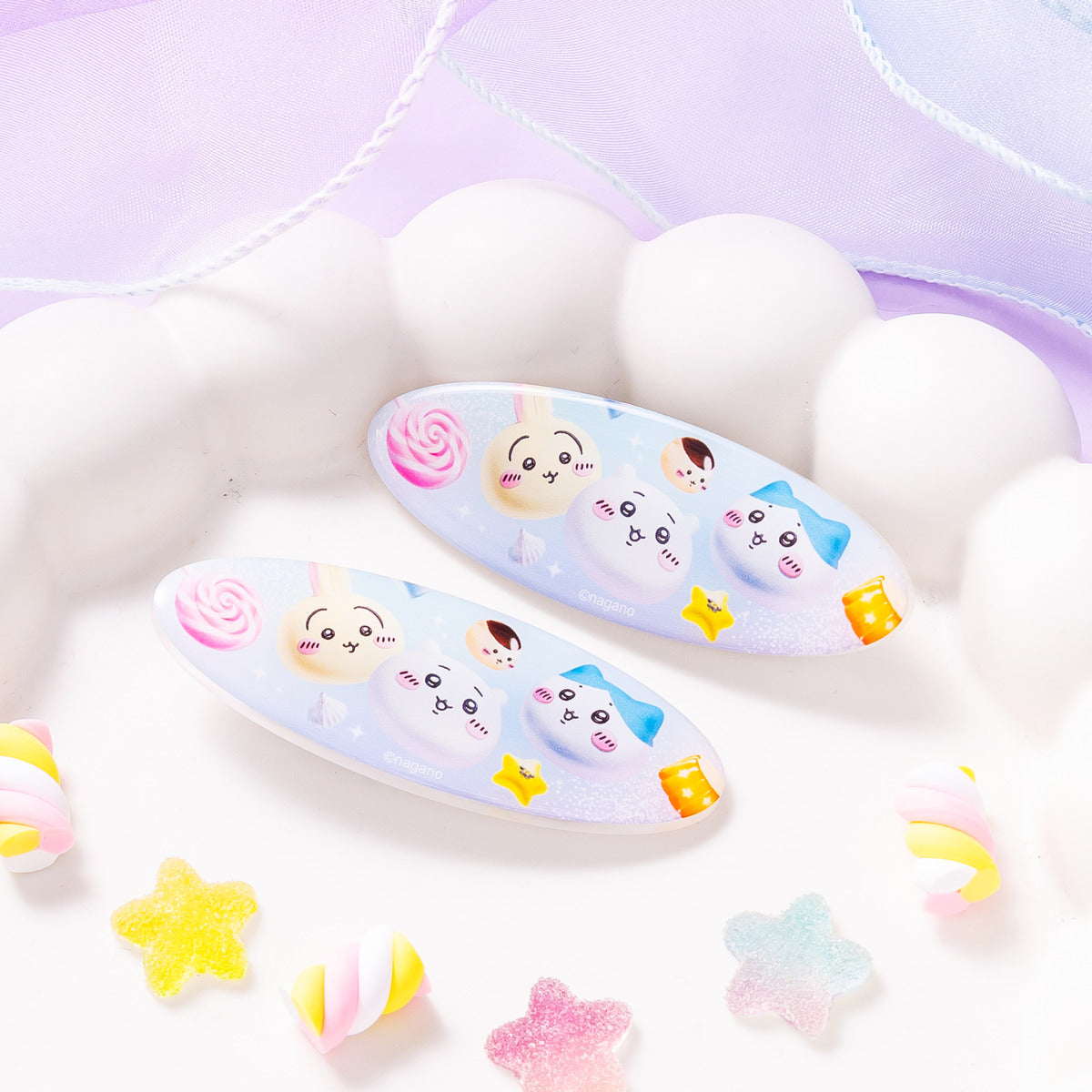 Chiikawa Park Sweets Hair Clips set of 2 H25xW70mm acrylic sweets themed design, official Gray Parker Service Chiikawa Park limited kawaii accessory gift