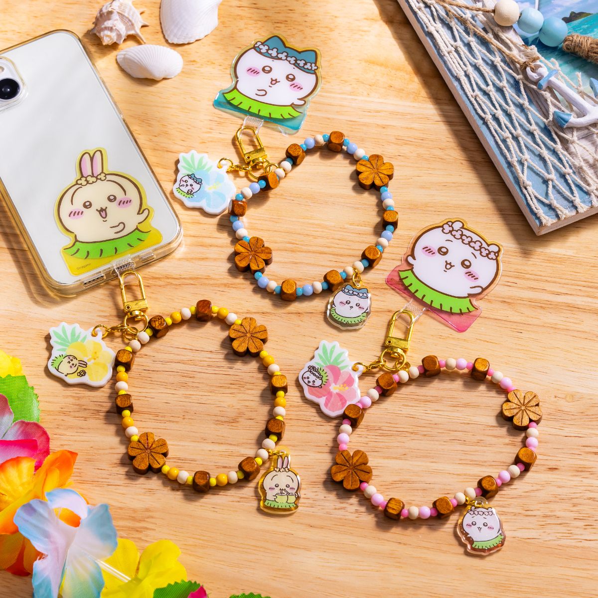 Chiikawa Movie The Secret of Mermaid Island Beaded Hand Strap with Phone Tab Usagi Rabbit, official Gray Parker Service kawaii collectible movie goods gift