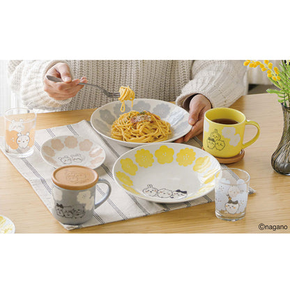 Chiikawa Happy Blossom Wooden Coaster Yellow — 90mm natural wood coaster with Chiikawa characters, official Yamaka Shoten Japan