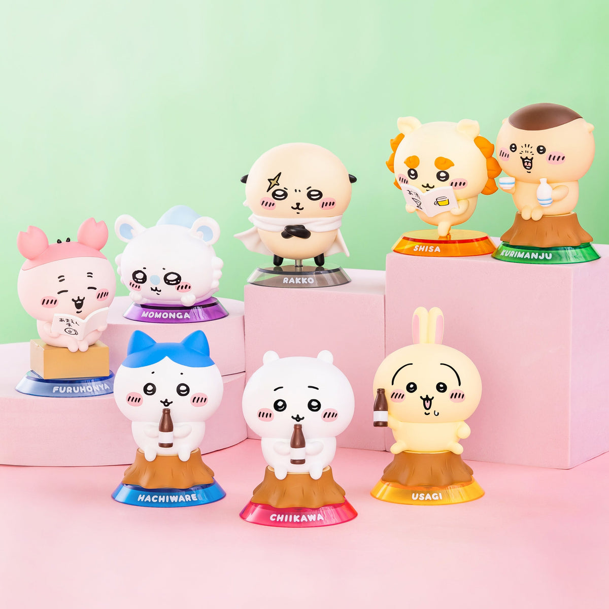 Chiikawa GPSBOX Relaxing DAYS Figure Collection blind box -- H80mm PVC 8 types Chiikawa Hachiware Usagi characters in relaxed daily life poses with log stump base, official Gray Parker Service kawaii collectible gift