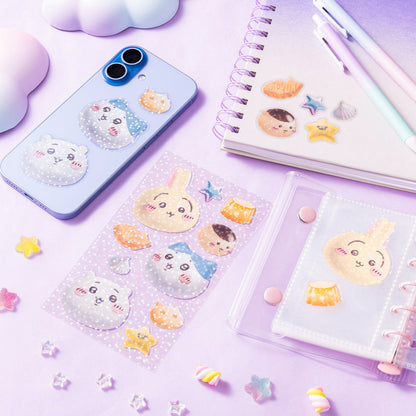Chiikawa Park Sweets Glitter Clear Sticker Sheet -- sparkling glitter sweets-themed PET stickers 58x51mm, official Gray Parker Service Chiikawa Park limited made in Japan collectible gift
