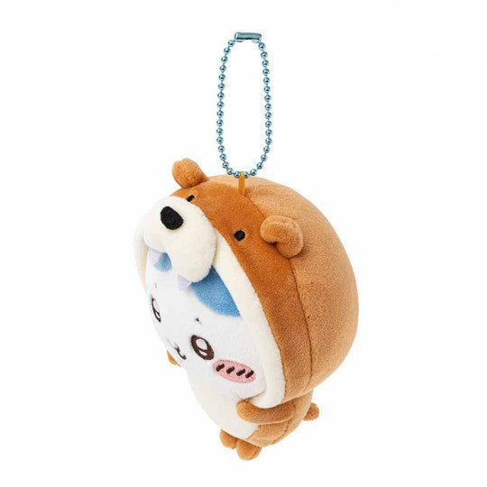 Chiikawa Aquarium Hachiware plush mascot wearing a brown sea otter costume with a ball chain.