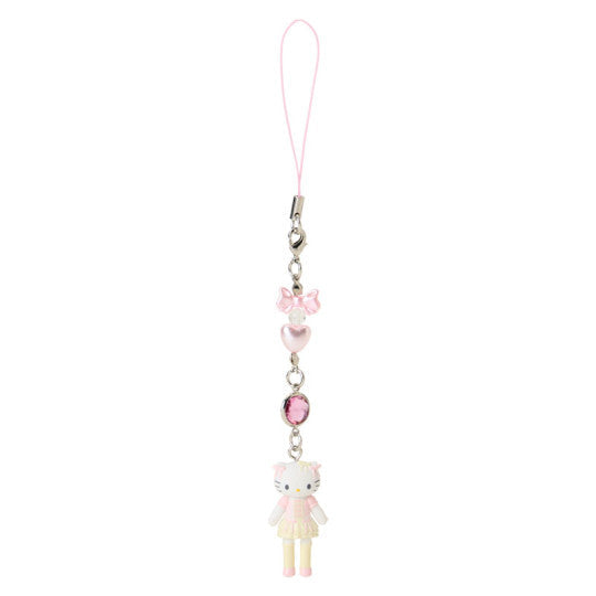 Hello Kitty Sanrio Closet Collection phone strap — monochrome Hello Kitty figure in Pink dress. official Sanrio removable charm