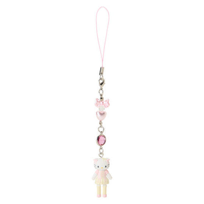 Hello Kitty Sanrio Closet Collection phone strap — monochrome Hello Kitty figure in Pink dress. official Sanrio removable charm