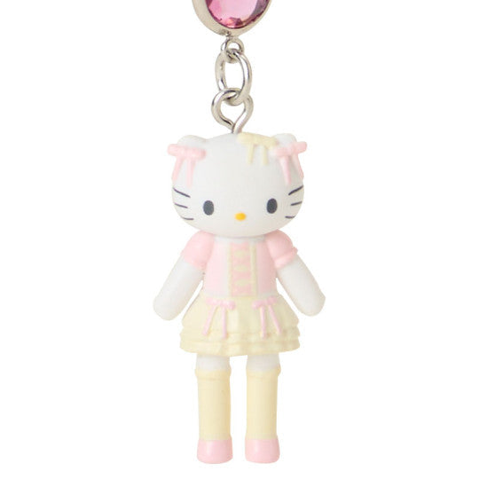 Hello Kitty Sanrio Closet Collection phone strap — monochrome Hello Kitty figure in Pink dress. official Sanrio removable charm