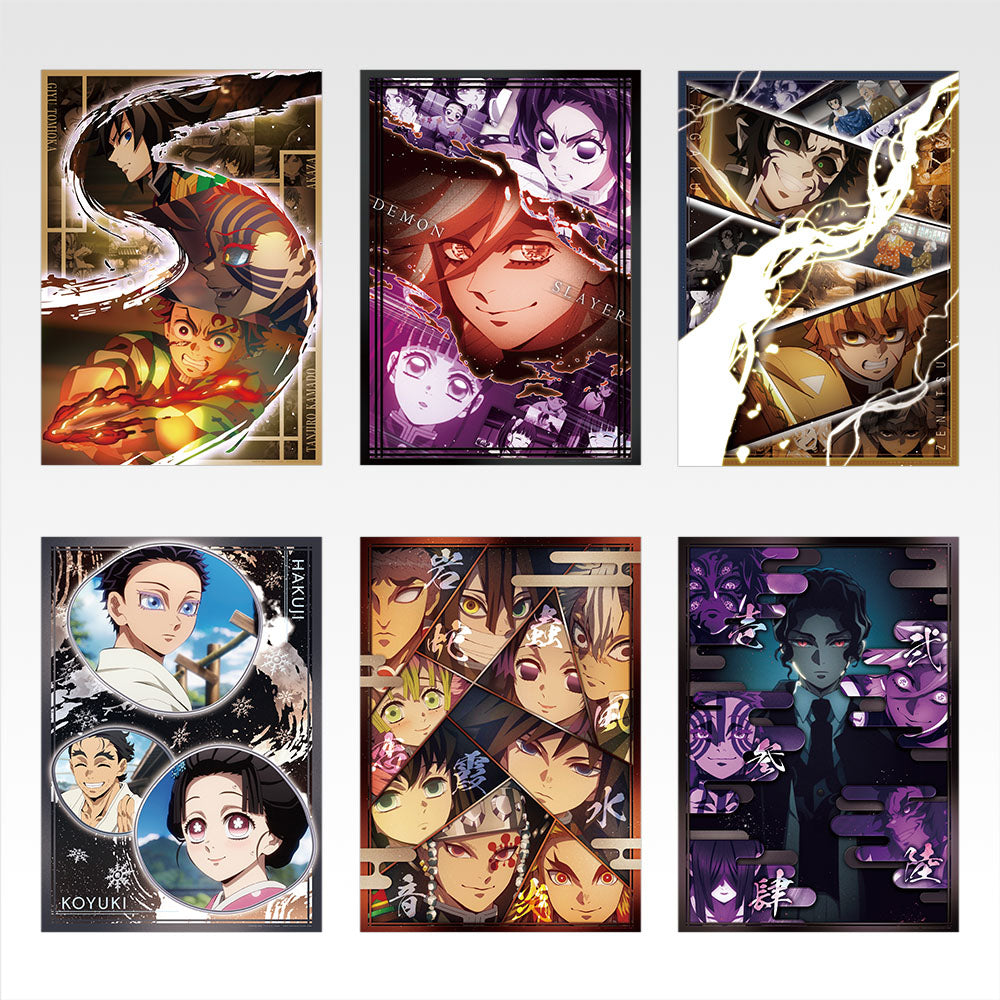 Six anime-style character cards with various designs on a white background