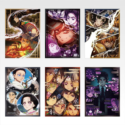 Six anime-style character cards with various designs on a white background