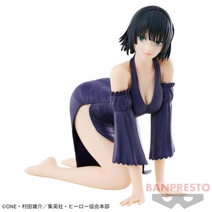 One-Punch Man Relax Time Hellish Blizzard Fubuki figure approx. 4.3in laying down casual dress pose, official Banpresto Bandai Spirits collectible gift