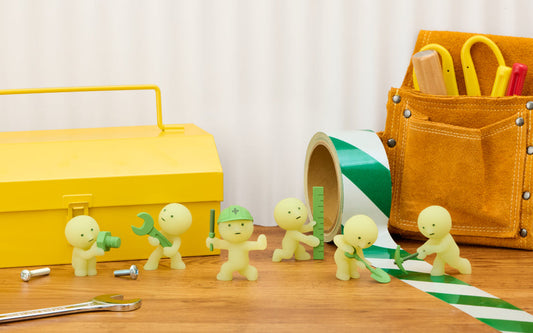 Smiski Construction Series glow-in-the-dark blind box -- 6 types plus secret Smiski in hard hat construction poses, official Dreams Japan kawaii collectible gift