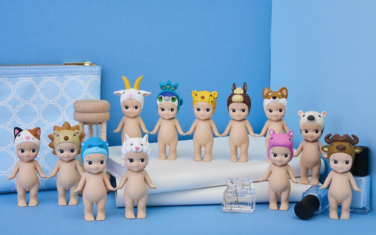 Official Dreams Sonny Angel Animal Series Ver. 4 figures showing 12 different animal-themed angels including a Lion, Shiba Inu, and Calico Cat on a white background
