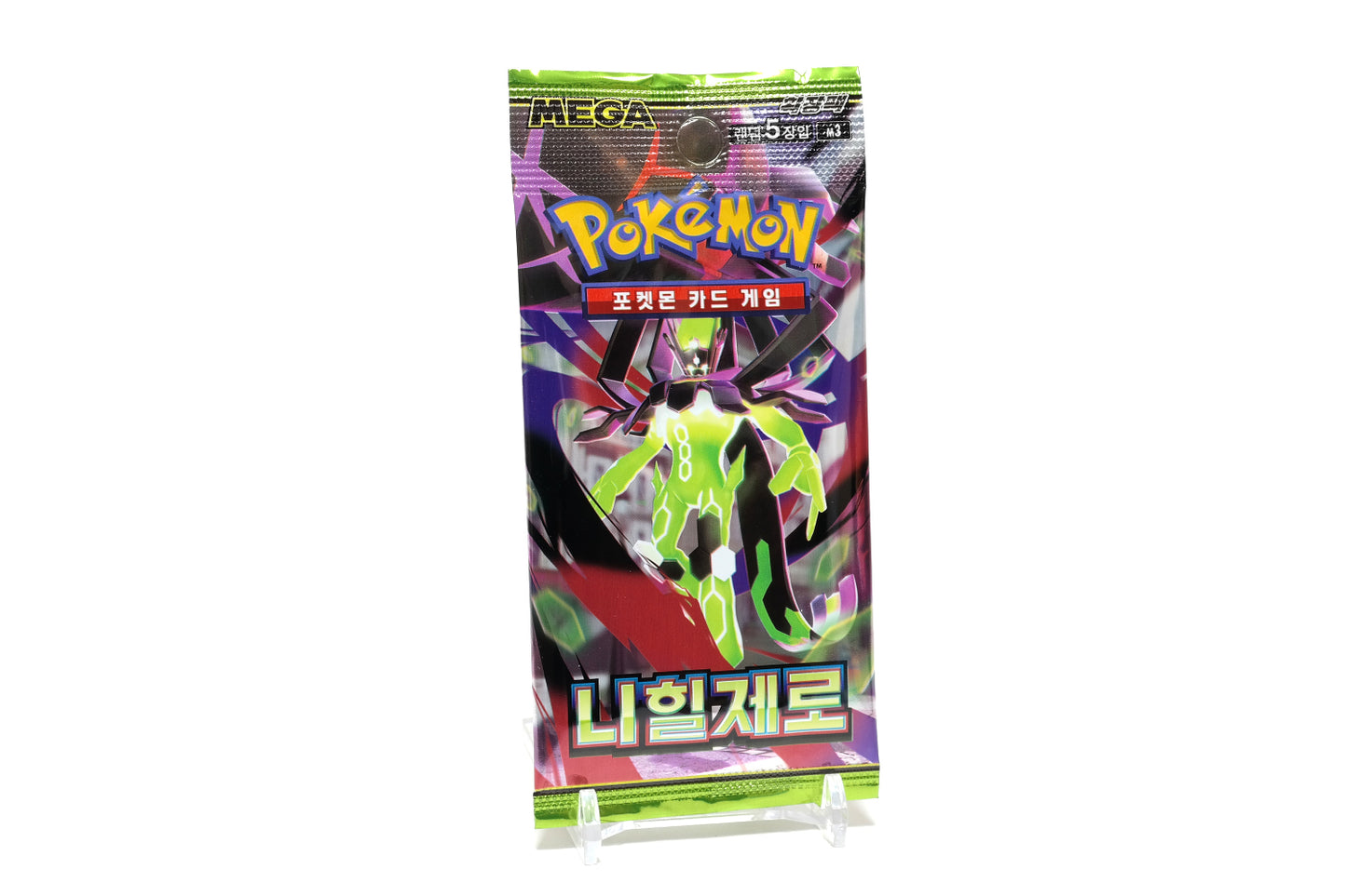 Pokemon Card Game MEGA Nihil Zero Korean booster box M3 — black box featuring Nihilego artwork, 5 cards per pack, 30 packs per box, official Korean TCG

