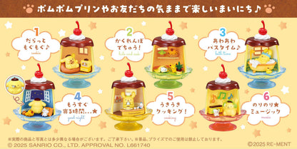 Re-ment Sanrio Pompompurin Everyday Life Miniature Figure Collection. Includes 6 different highly-detailed scenes of Pompompurin's cozy daily activities.