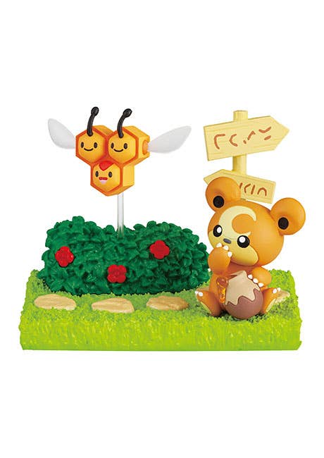 Re-Ment Pokémon Garden Afternoon of Sunshine blind box figures — 6 garden diorama designs featuring Pikachu, Chikorita, Rowlet, Eevee and more in a connectable garden setting