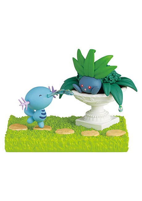Re-Ment Pokémon Garden Afternoon of Sunshine blind box figures — 6 garden diorama designs featuring Pikachu, Chikorita, Rowlet, Eevee and more in a connectable garden setting