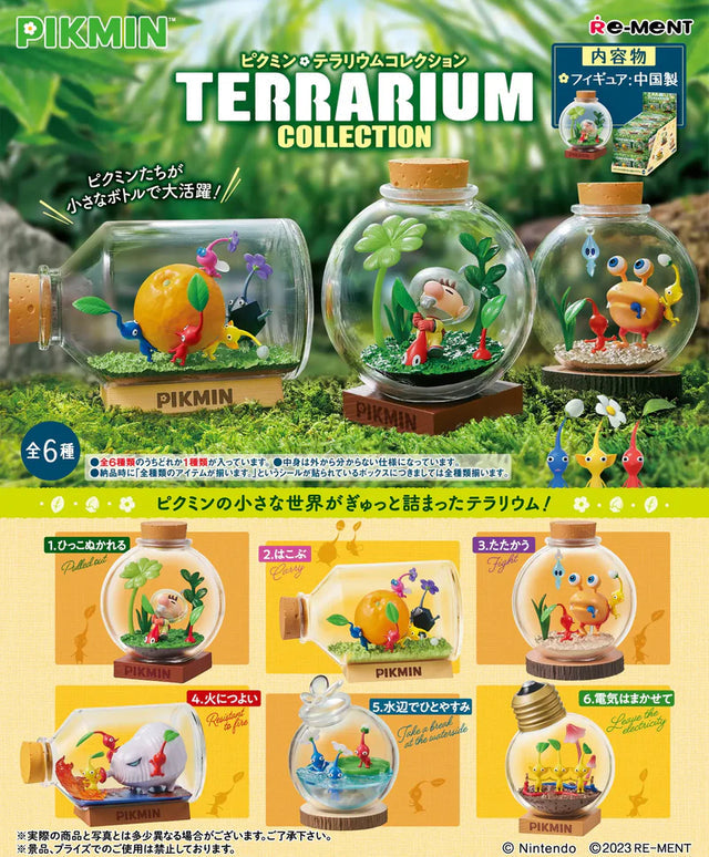 Re-ment Pikmin Terrarium Collection Miniature Figures. Set of 6 highly-detailed dioramas in clear containers featuring Red, Blue, Yellow, Rock, and Winged Pikmin in their natural habitats.