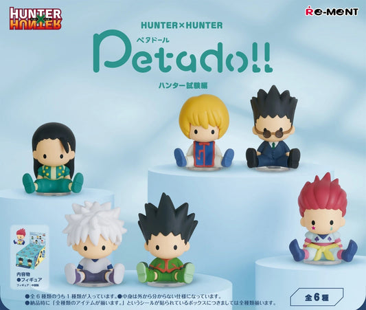 Hunter x Hunter petadoll Hunter Exam Arc -- Gon Killua Kurapika Leorio Hisoka Illumi approx. 6cm sitting pose chibi figures, official Re-Ment collectible gift